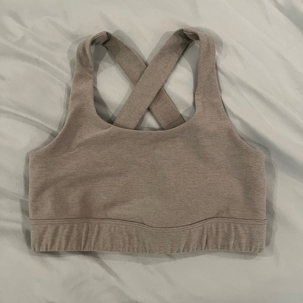 Beyond Yoga Cross-Back Sports Bra Taupe